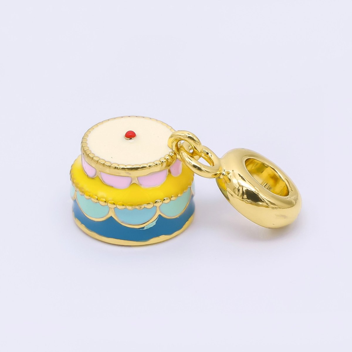 24K Gold Filled Two - Tier Birthday Wedding Cake Drop Rondelle Charm | AC1640 - DLUXCA
