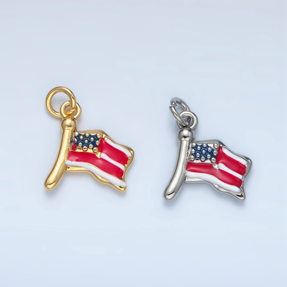 24K Gold Filled United States of America USA Flag Charm in Gold & Silver | N770 - DLUXCA