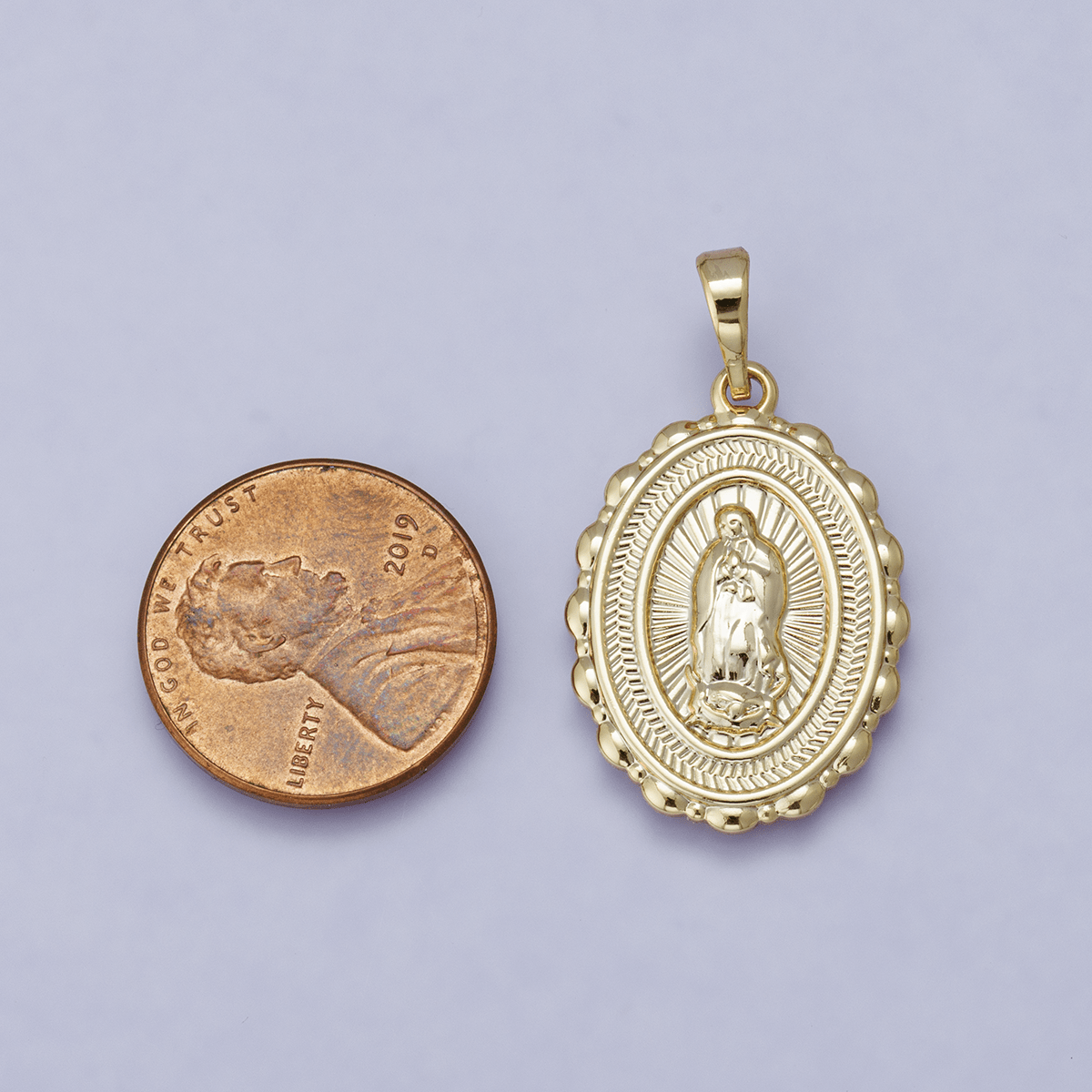 24K Gold Filled Virgin Mary Medallion Sunburst Religious Lady of Guadalupe Pendant | H00484 - DLUXCA
