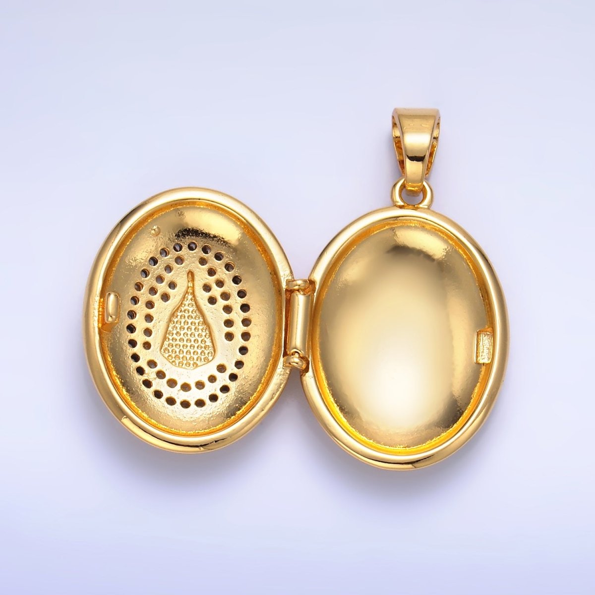 24K Gold Filled Virgin Mary Micro Paved CZ Oval Locket Pendant | AA1088 - DLUXCA