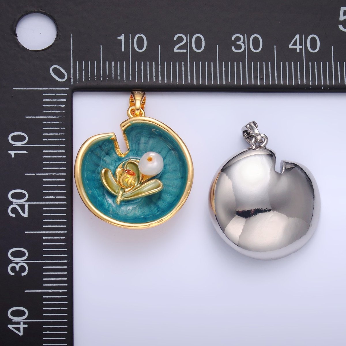 24K Gold Filled Water Lily Flower Arrangement Pearl Enamel Charm in Gold & Silver | AA1424 - DLUXCA