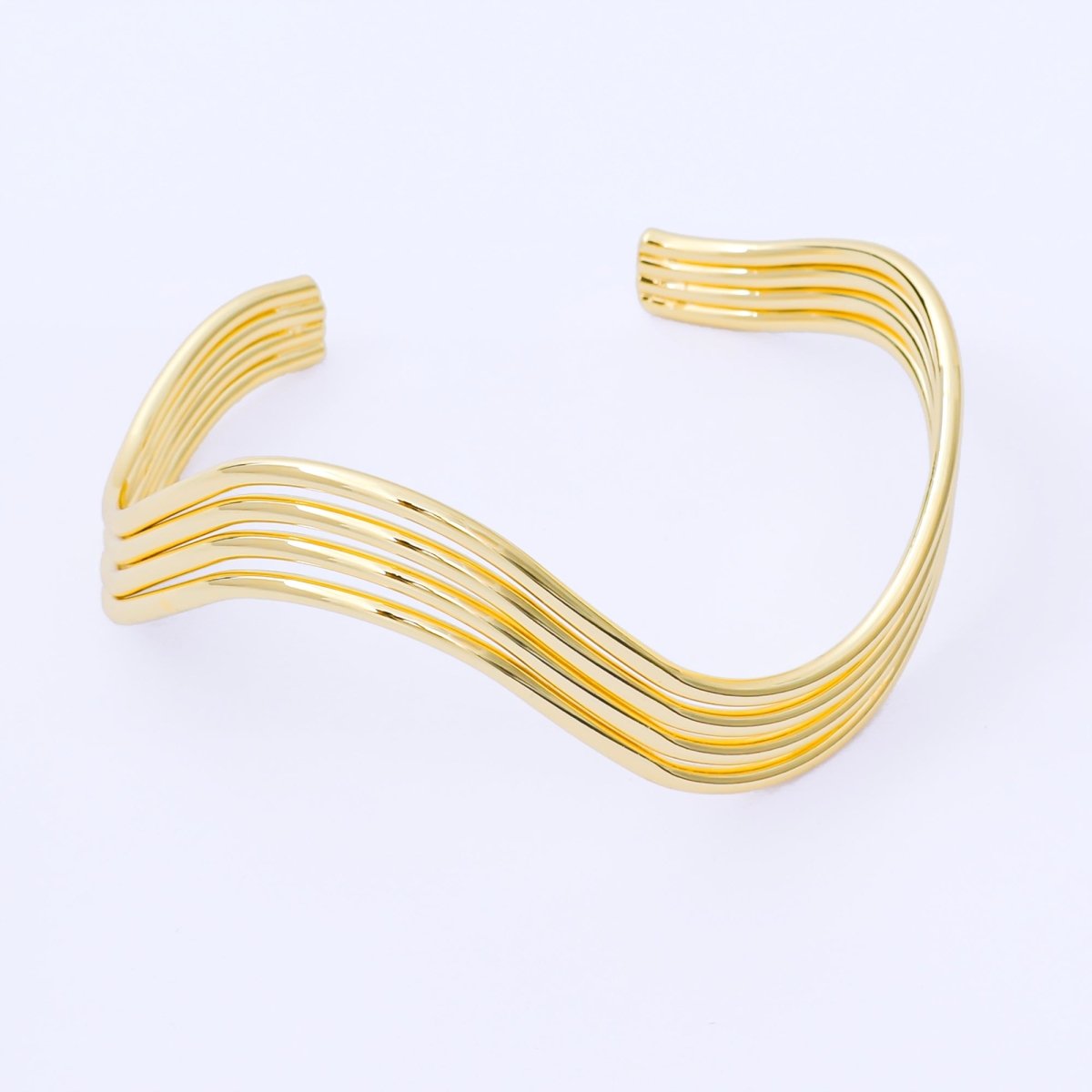 24K Gold Filled Wave Multiple Band Geometric Cuff Bracelet | WA - 1495 - DLUXCA