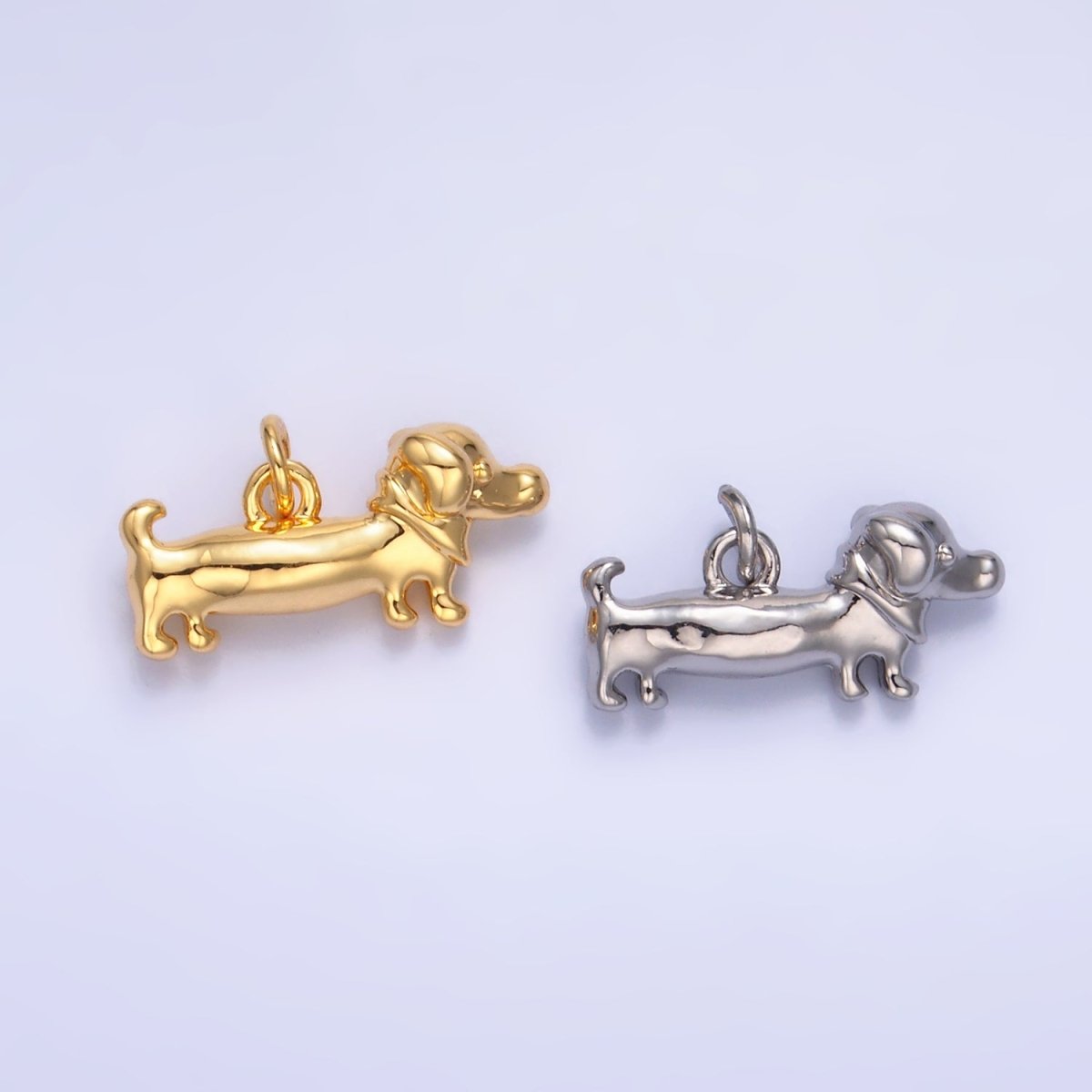 24K Gold Filled Weiner Dachshund Dog 3D Multidimensional Charm in Gold & Silver | W349 - DLUXCA