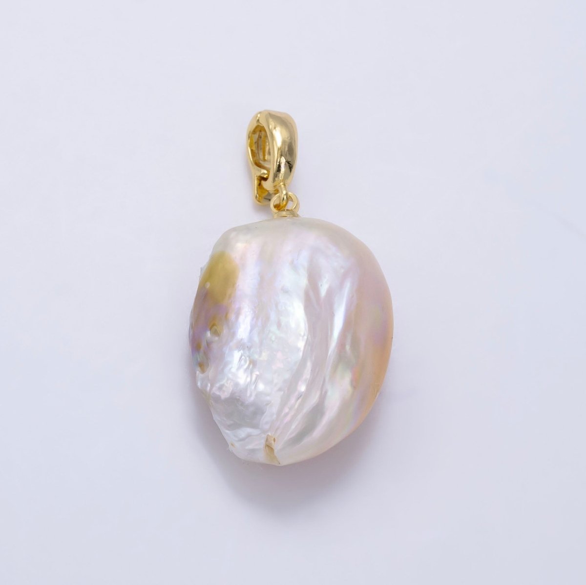 24K Gold Filled White Baroque Biwa Freshwater Pearl Pendant | P1884 - DLUXCA