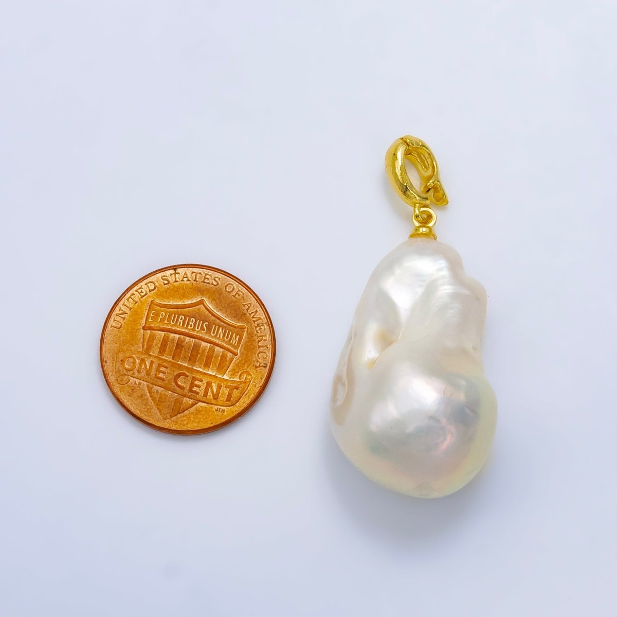 24K Gold Filled White Baroque Freshwater Pearl Snap Latch Bail Pendant | P1906 - DLUXCA