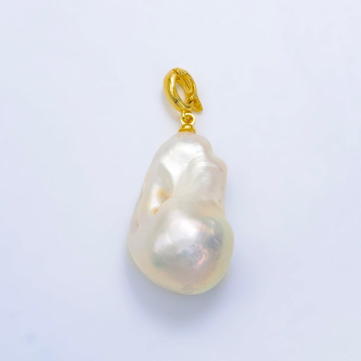 24K Gold Filled White Baroque Freshwater Pearl Snap Latch Bail Pendant | P1906 - DLUXCA