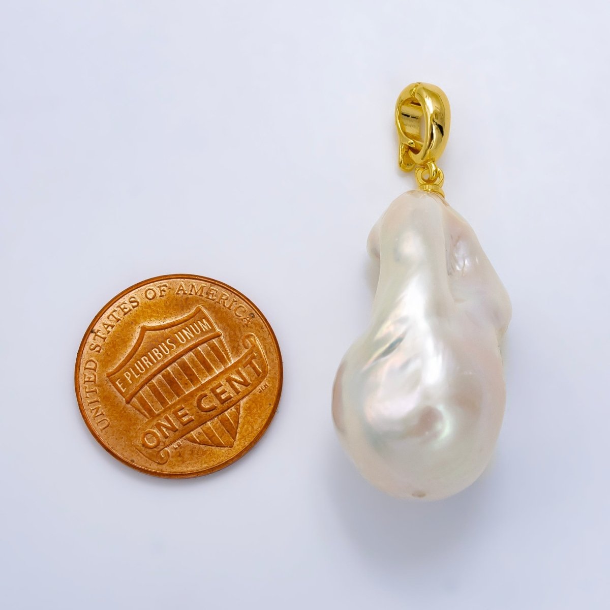 24K Gold Filled White Baroque Freshwater Pearl Snap Latch Bail Pendant | P1913 - DLUXCA