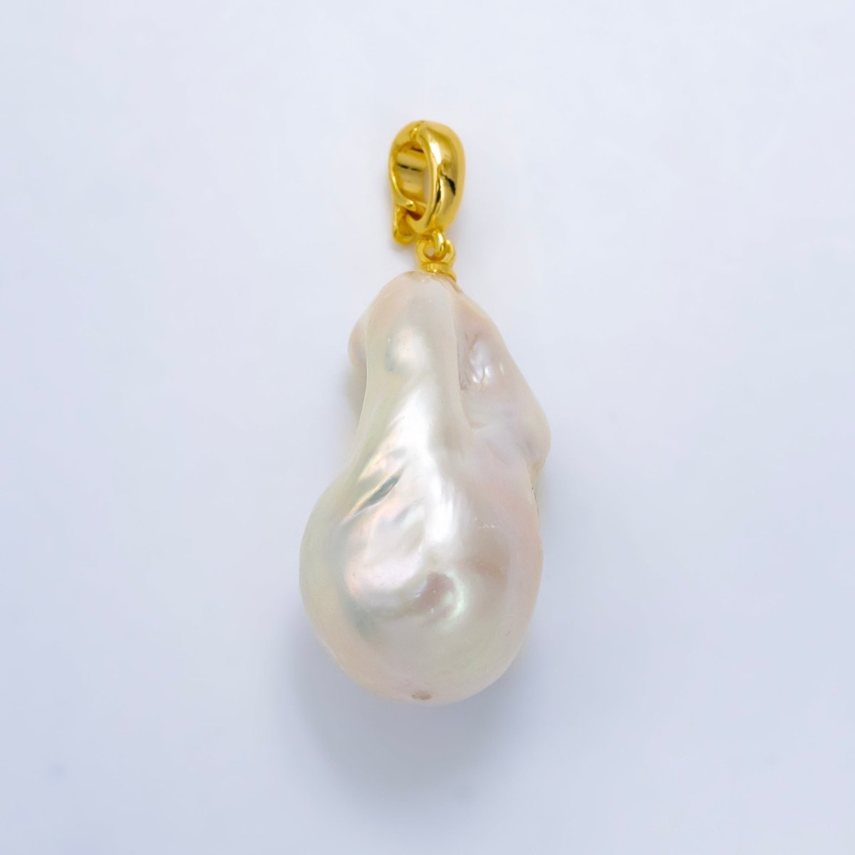 24K Gold Filled White Baroque Freshwater Pearl Snap Latch Bail Pendant | P1913 - DLUXCA