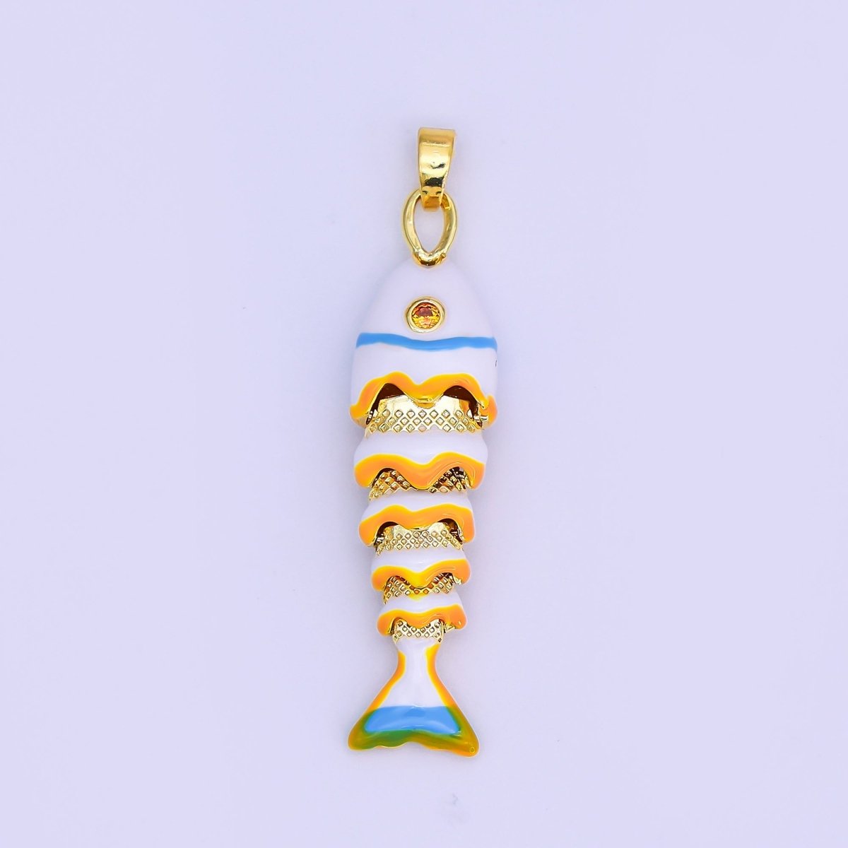 24K Gold Filled White, Blue, Red Fish CZ Multidimensional 3D Pendant | AH497 AH498 - DLUXCA