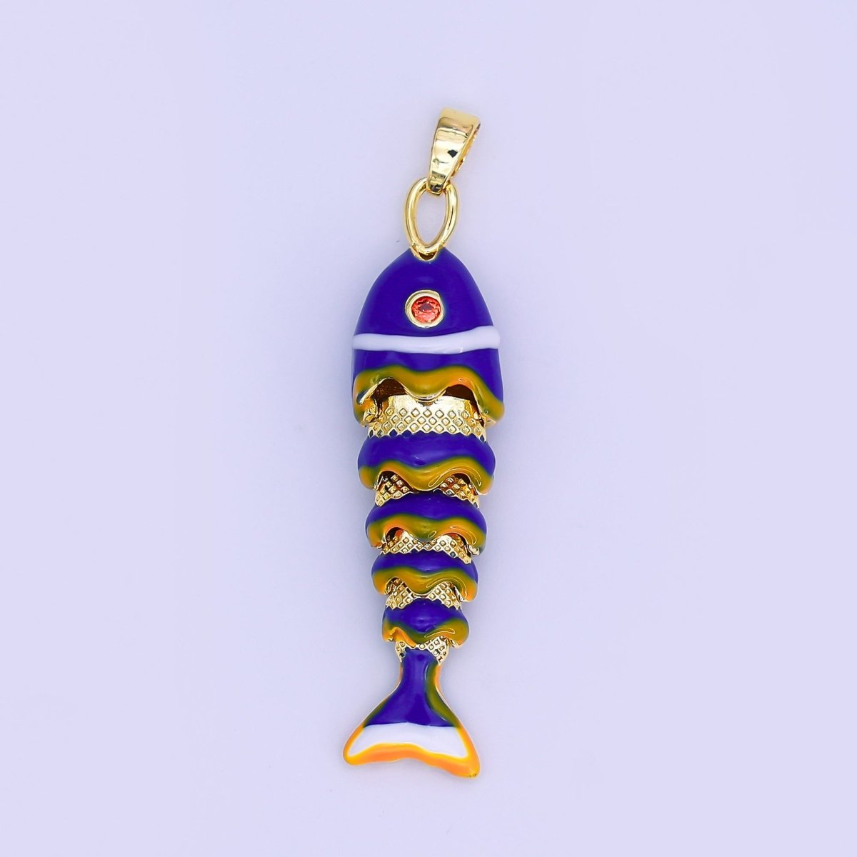 24K Gold Filled White, Blue, Red Fish CZ Multidimensional 3D Pendant | AH497 AH498 - DLUXCA