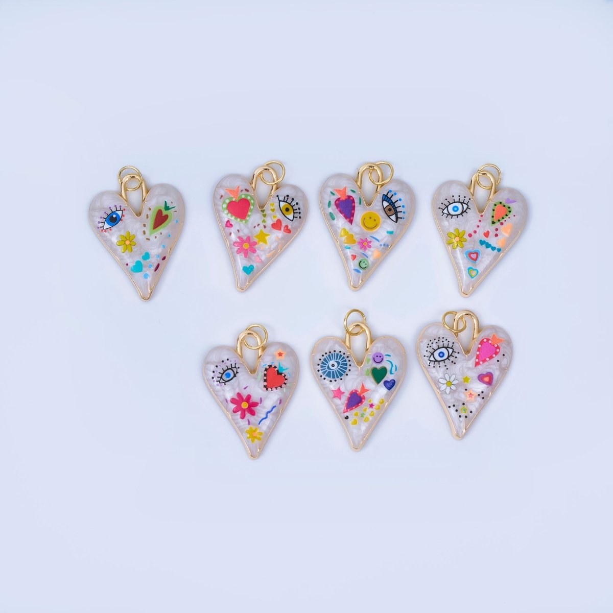 24K Gold Filled White Enamel Evil Eye Heart Padlock Pendant | AA1510 - DLUXCA