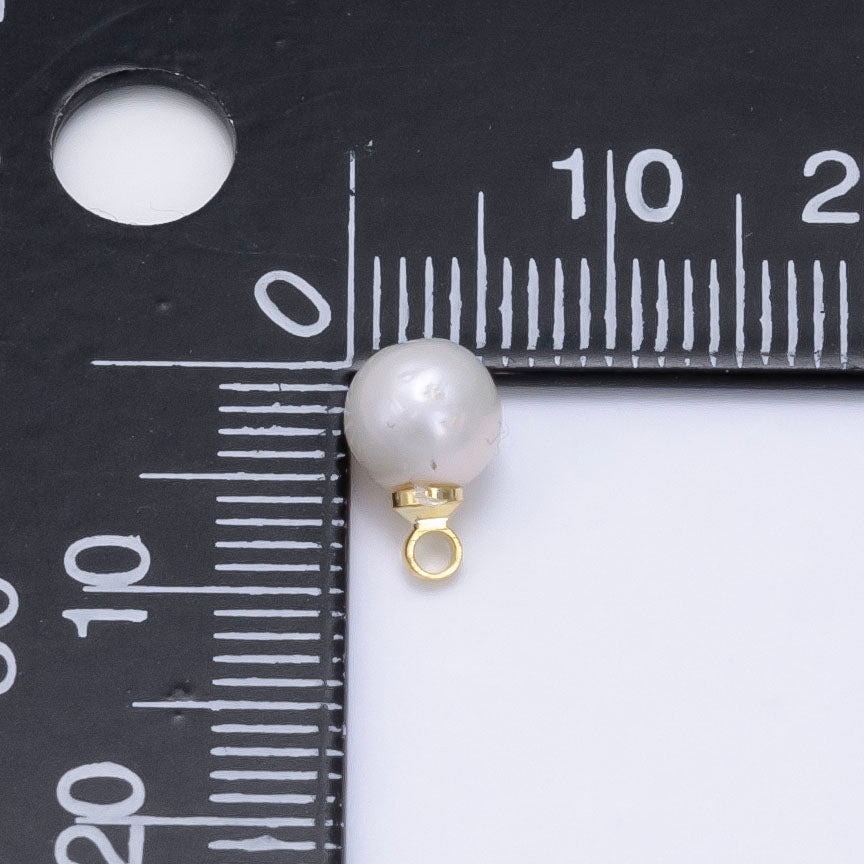 24K Gold Filled White Freshwater Button Round Charm | P1883 - DLUXCA