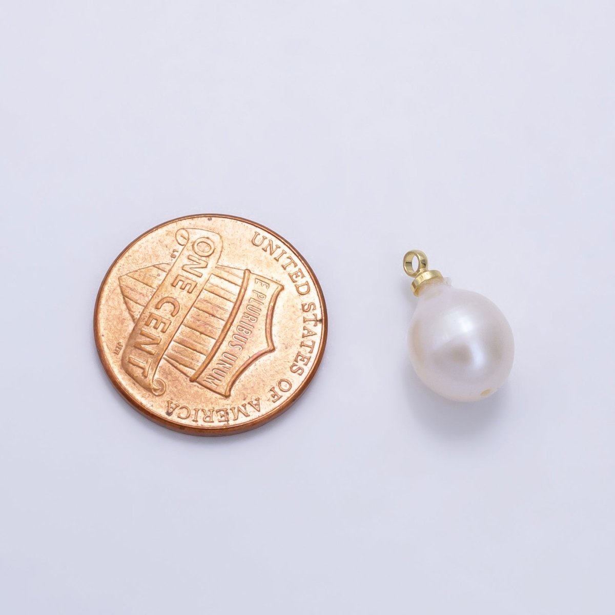 24K Gold Filled White Freshwater Pearl Button Charm | P1890 - DLUXCA