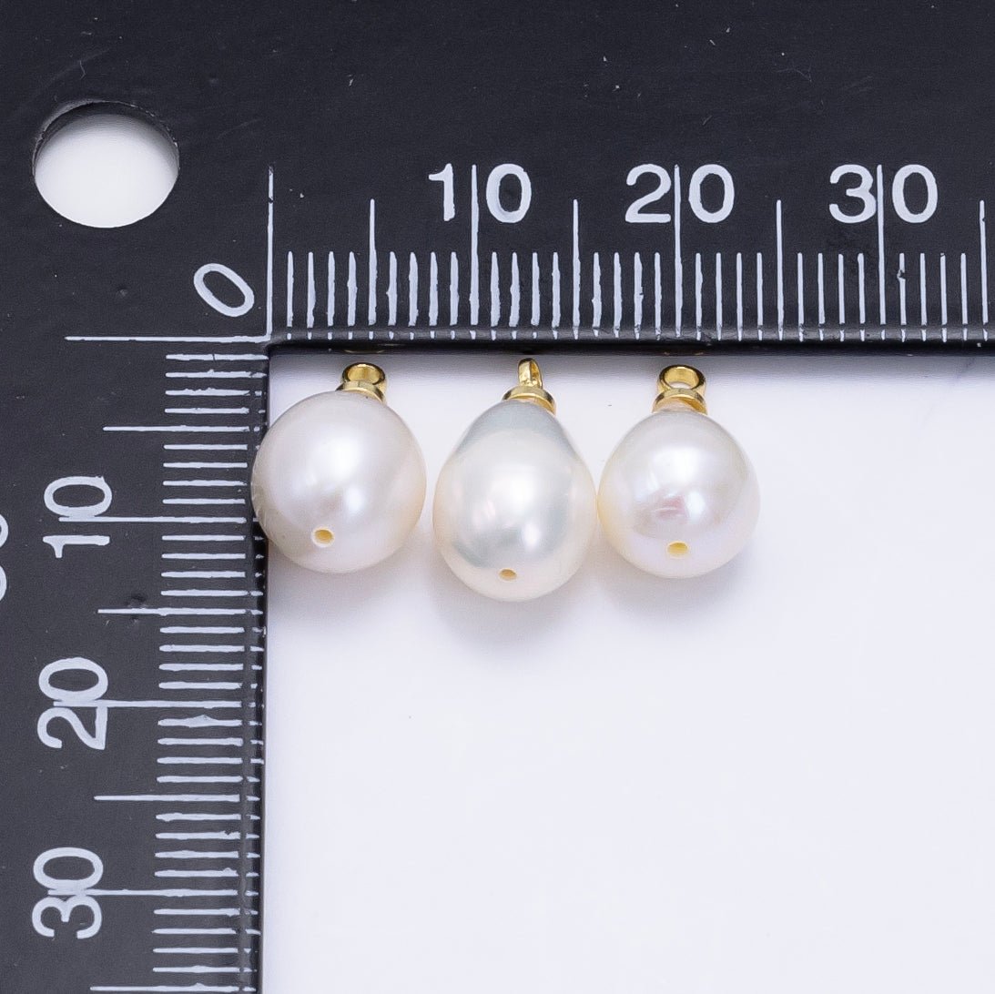 24K Gold Filled White Freshwater Pearl Button Charm | P1890 - DLUXCA