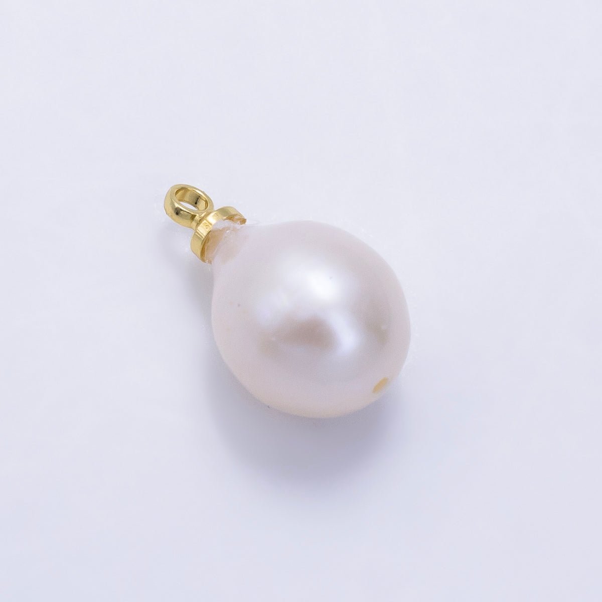 24K Gold Filled White Freshwater Pearl Button Charm | P1890 - DLUXCA