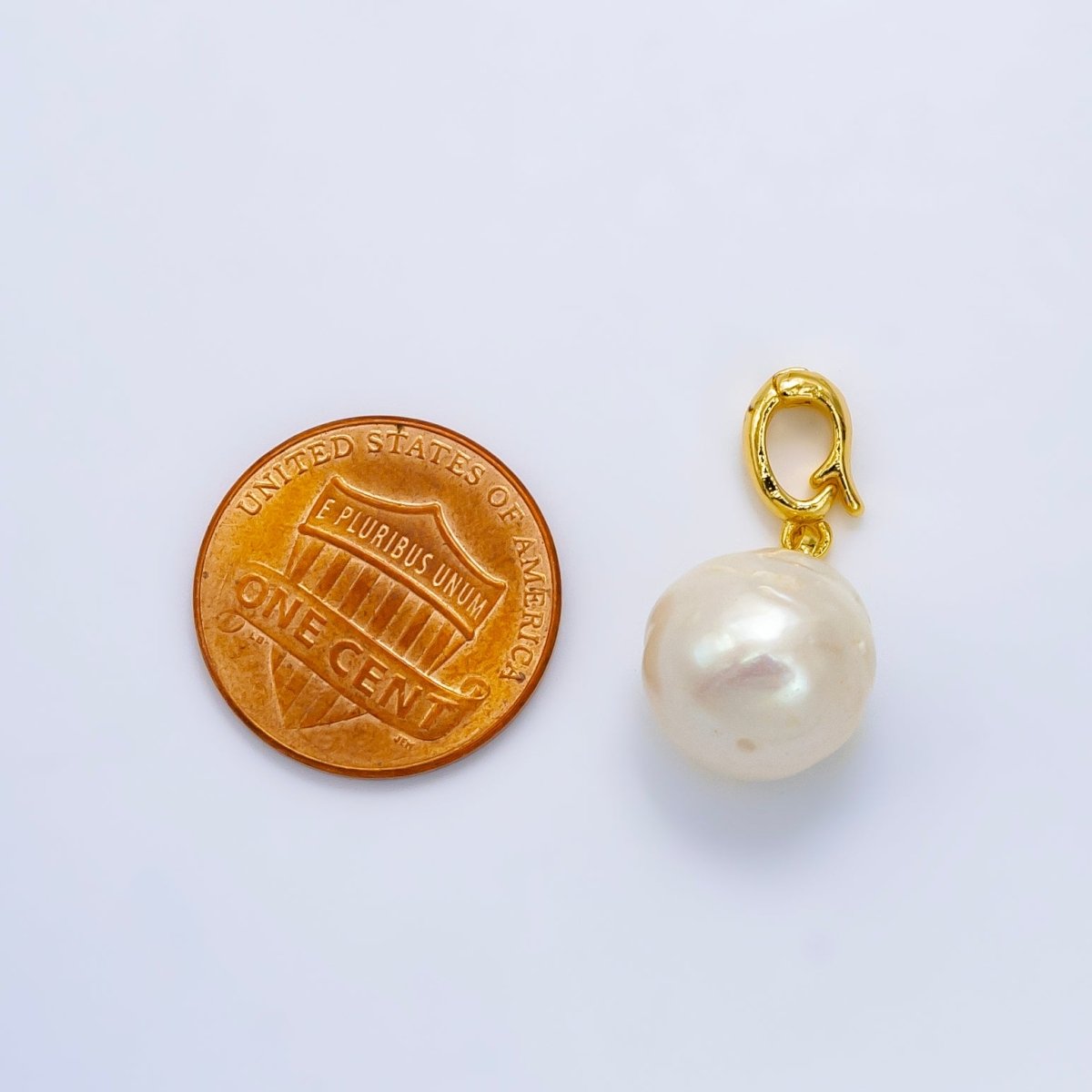 24K Gold Filled White Freshwater Pearl Button Round Snap Latch Bail Pendant | P1909 - DLUXCA