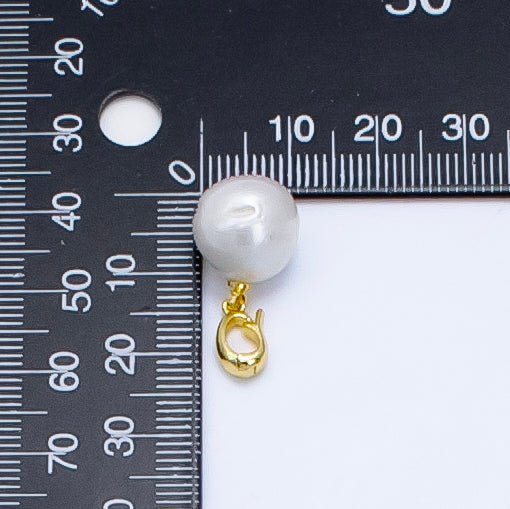 24K Gold Filled White Freshwater Pearl Button Round Snap Latch Bail Pendant | P1909 - DLUXCA