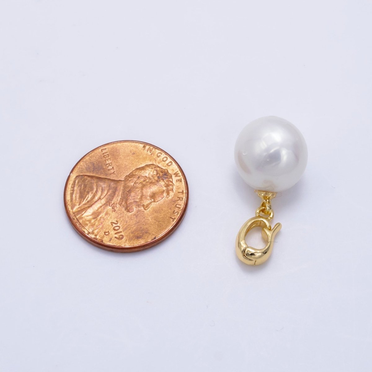 24K Gold Filled White Freshwater Pearl Button Snap Latch Bail Pendant | P1896 - DLUXCA