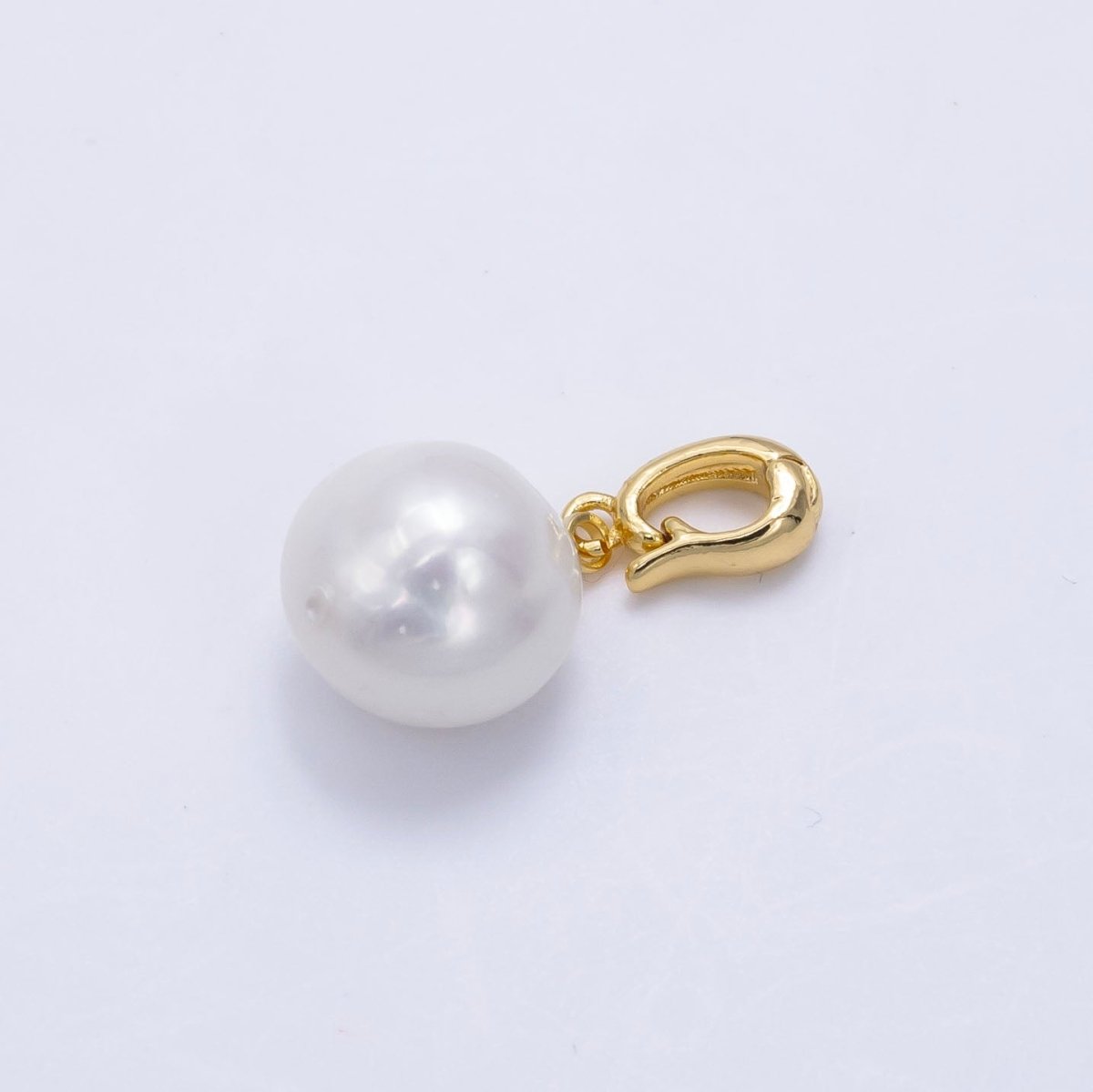 24K Gold Filled White Freshwater Pearl Button Snap Latch Bail Pendant | P1896 - DLUXCA