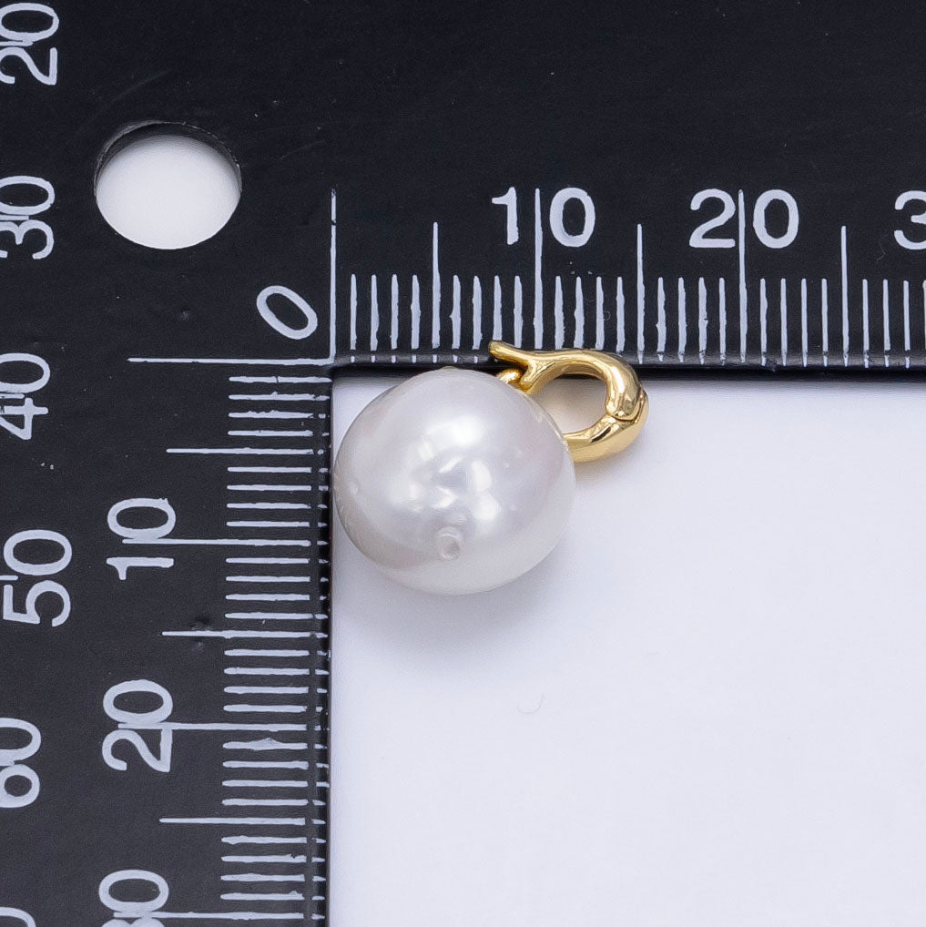 24K Gold Filled White Freshwater Pearl Button Snap Latch Bail Pendant | P1896 - DLUXCA