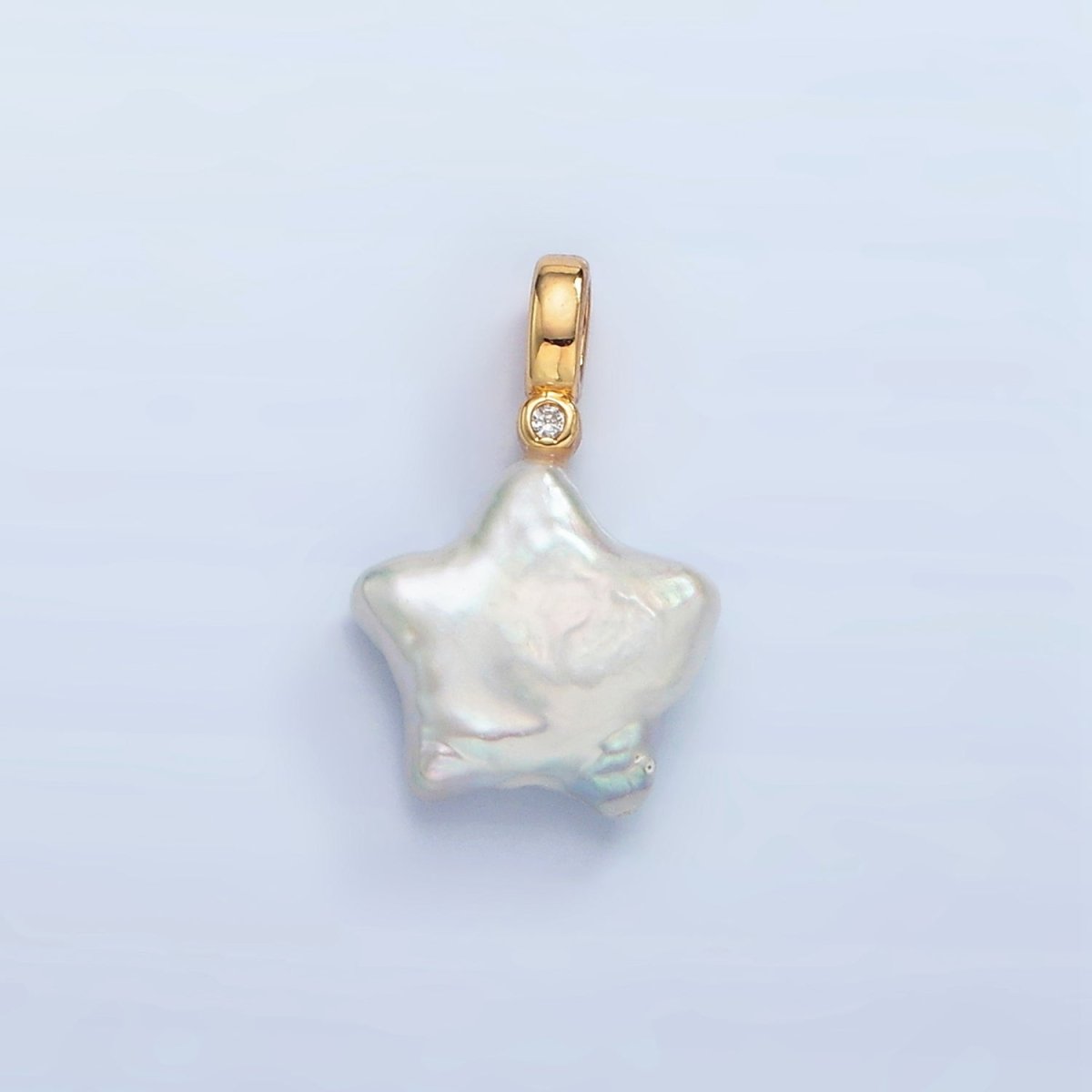 24K Gold Filled White Freshwater Pearl Celestial Star CZ Pendant | P1874 - DLUXCA