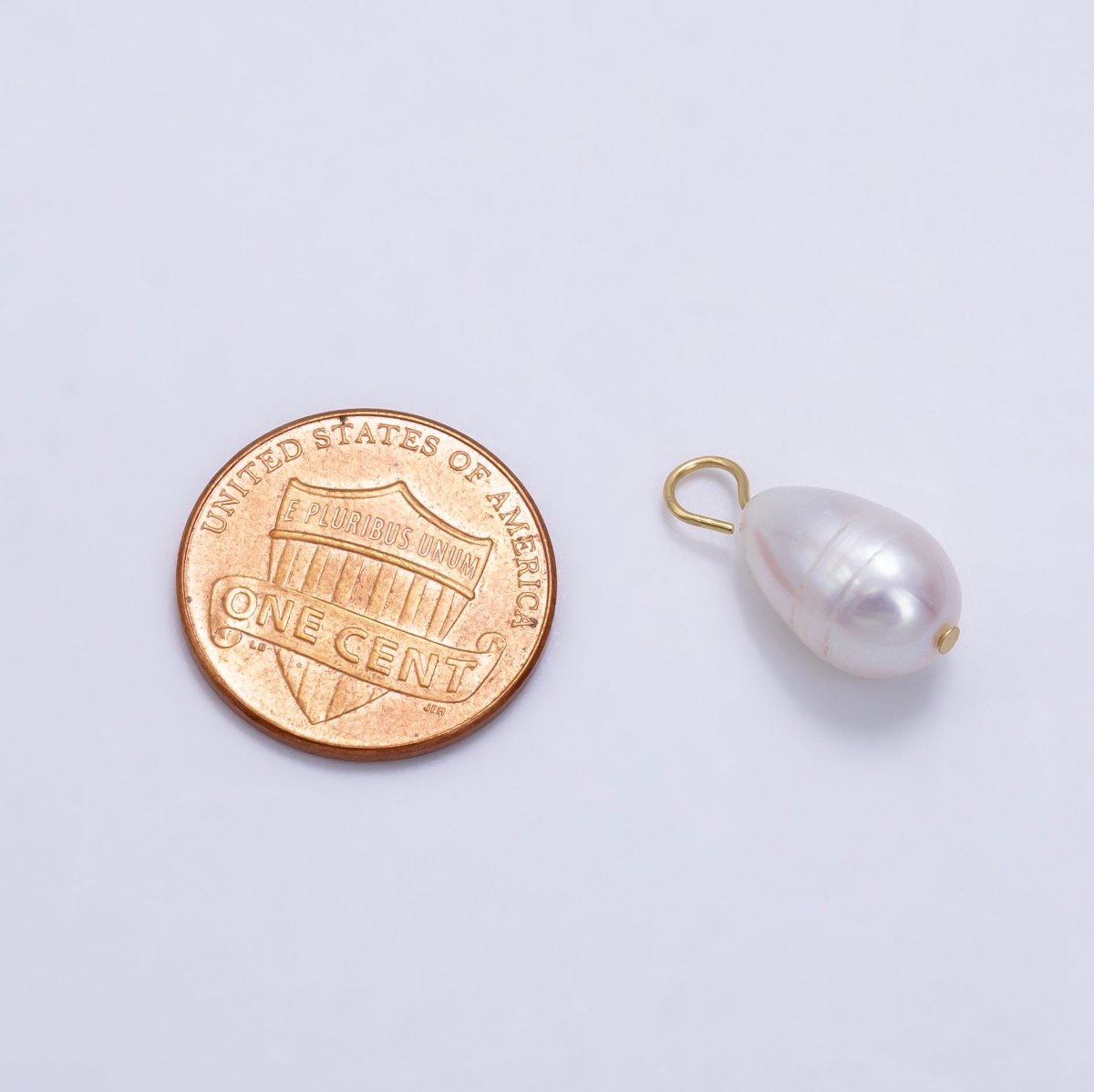 24K Gold Filled White Freshwater Pearl Handmade Wire Bail Charm | P1886 - DLUXCA