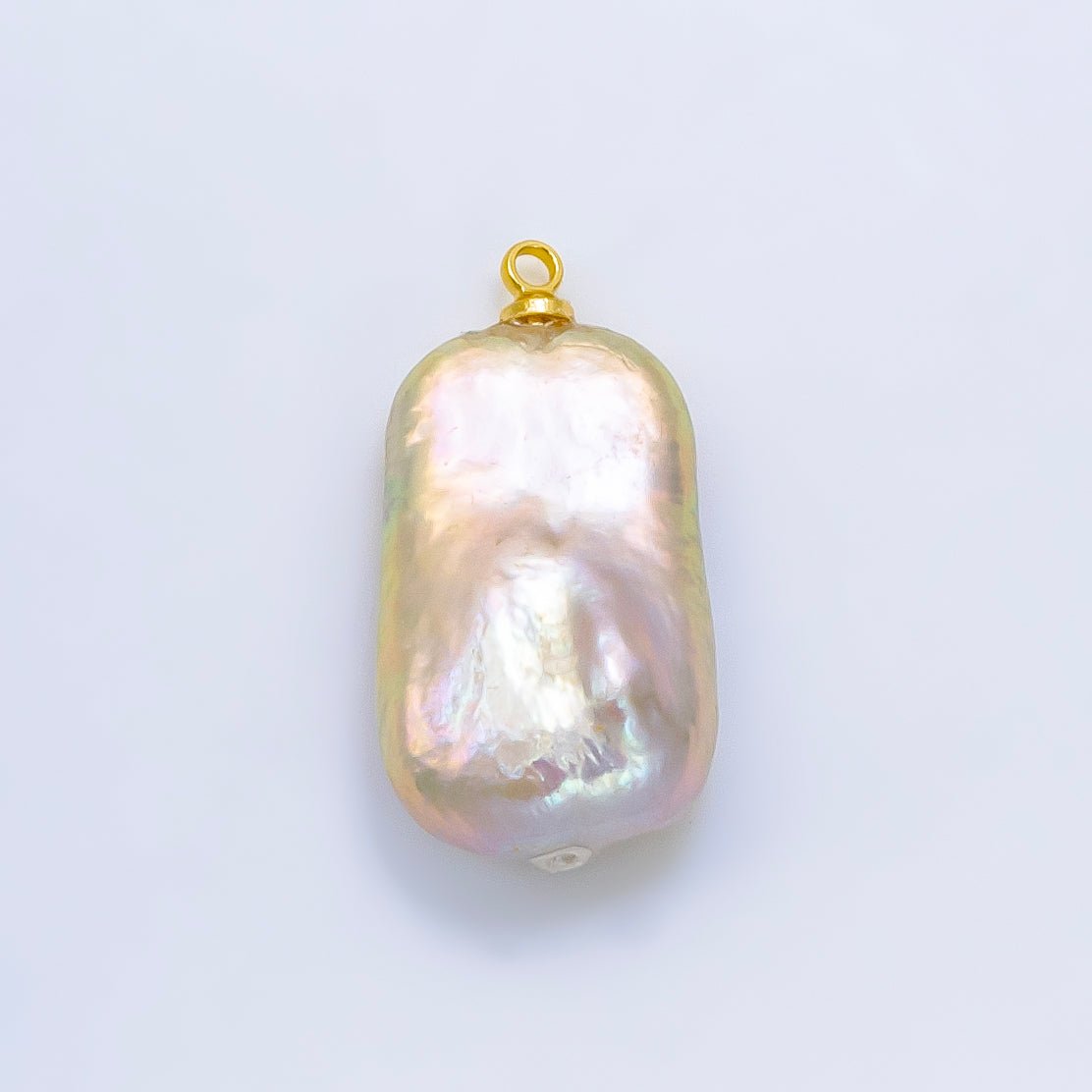 24K Gold Filled White Iridescent Rectangle Biwa Freshwater Pearl Charm | P1907 - DLUXCA