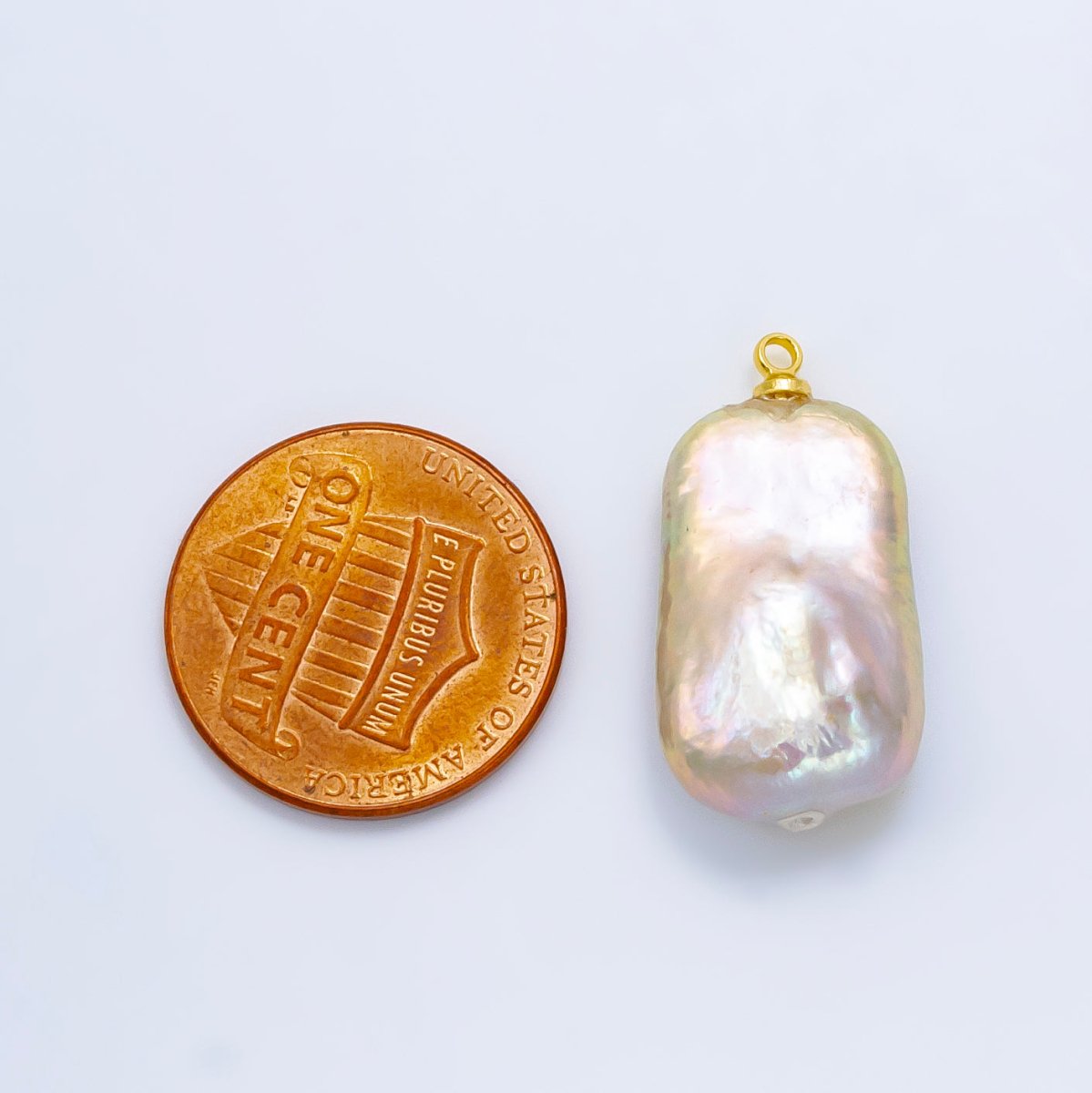 24K Gold Filled White Iridescent Rectangle Biwa Freshwater Pearl Charm | P1907 - DLUXCA