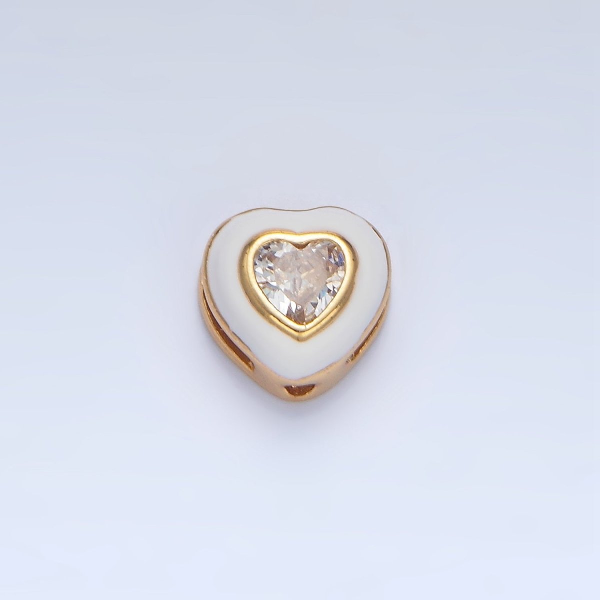 24K Gold Filled White, Pink CZ Enamel Heart Bead | B574 - DLUXCA