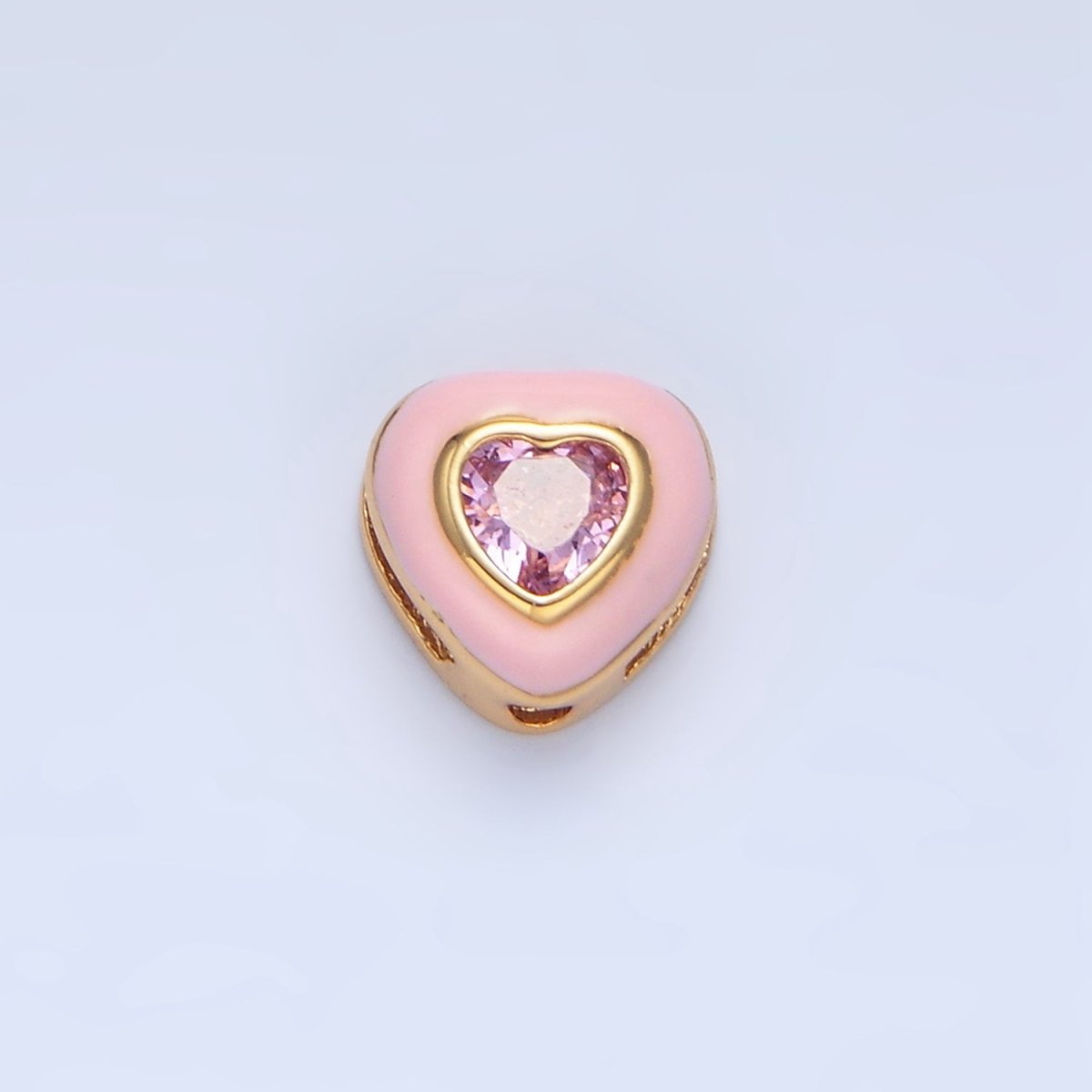 24K Gold Filled White, Pink CZ Enamel Heart Bead | B574 - DLUXCA