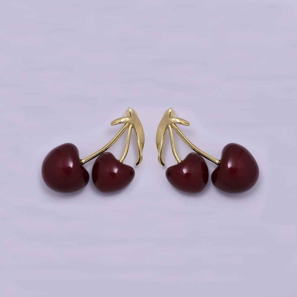 24K Gold Filled White, Red Heart Cherry Fruit Stud Earrings | AB1099 AB1100 - DLUXCA