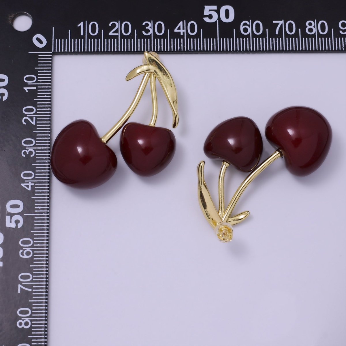 24K Gold Filled White, Red Heart Cherry Fruit Stud Earrings | AB1099 AB1100 - DLUXCA