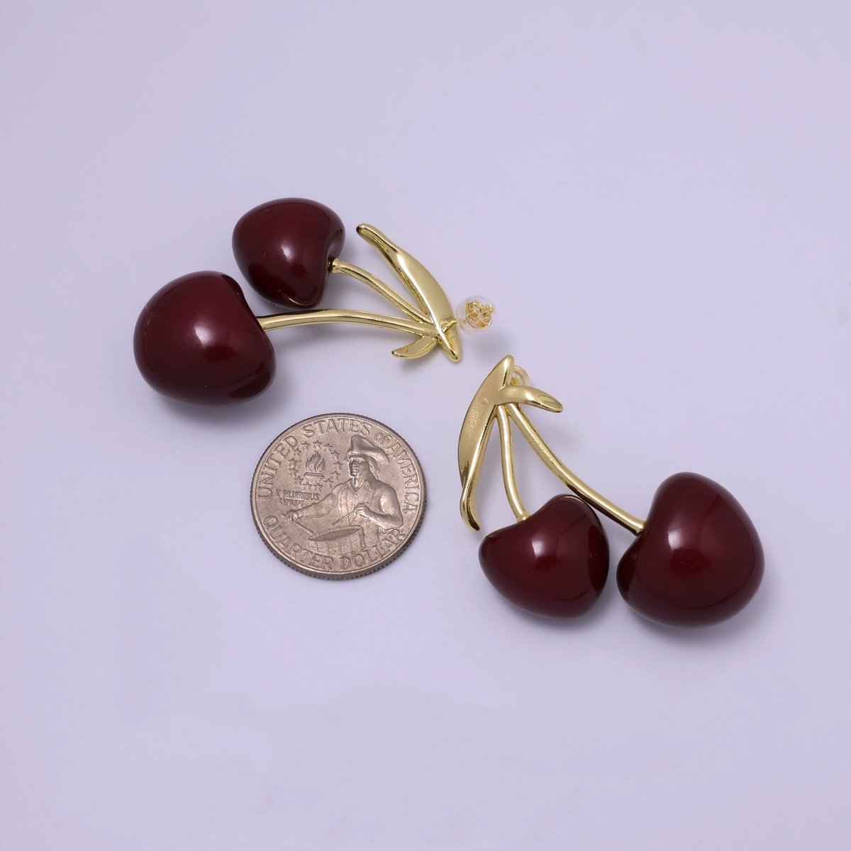 24K Gold Filled White, Red Heart Cherry Fruit Stud Earrings | AB1099 AB1100 - DLUXCA