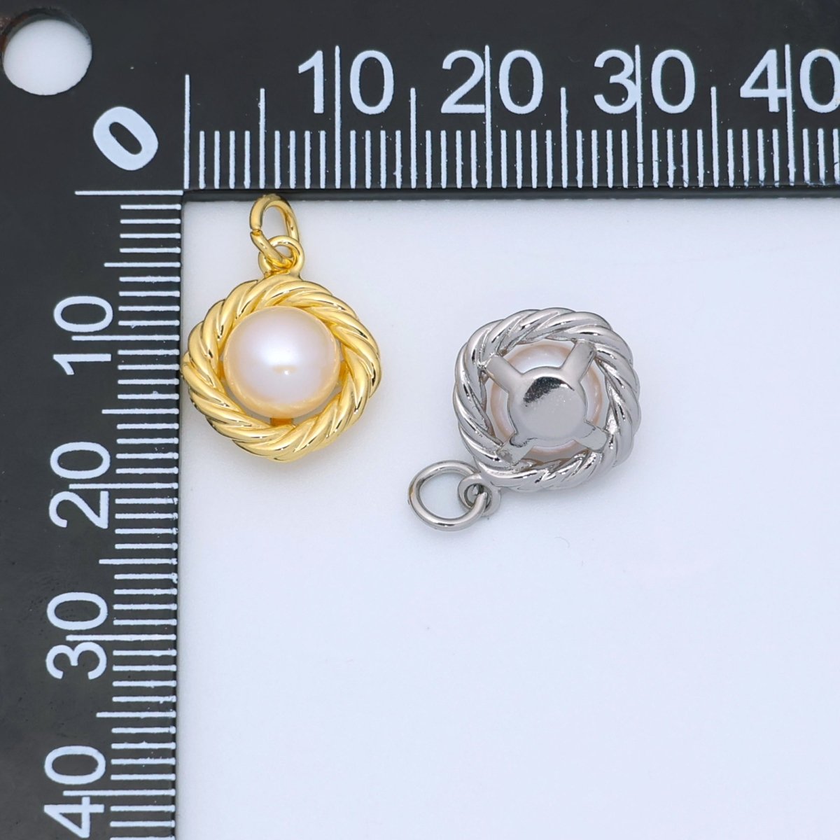 24K Gold Filled White Shell Pearl Croissant Bezel Rhombus Charm in Gold & Silver | N027 - DLUXCA