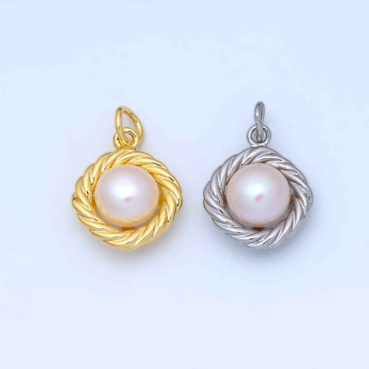 24K Gold Filled White Shell Pearl Croissant Bezel Rhombus Charm in Gold & Silver | N027 - DLUXCA