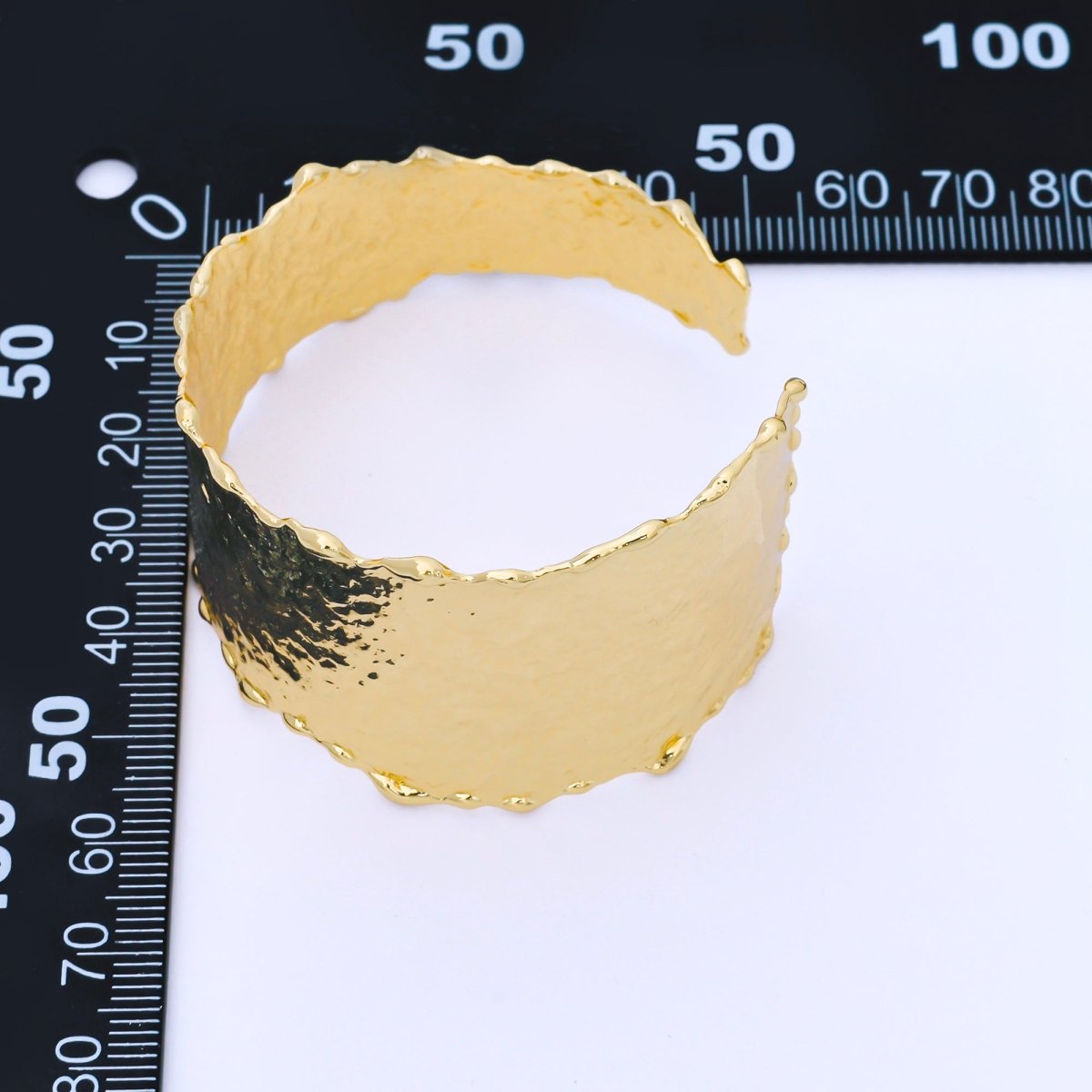 24K Gold Filled Wide Hammered Molten Geometric Cuff Bracelet | WA - 3235 - DLUXCA