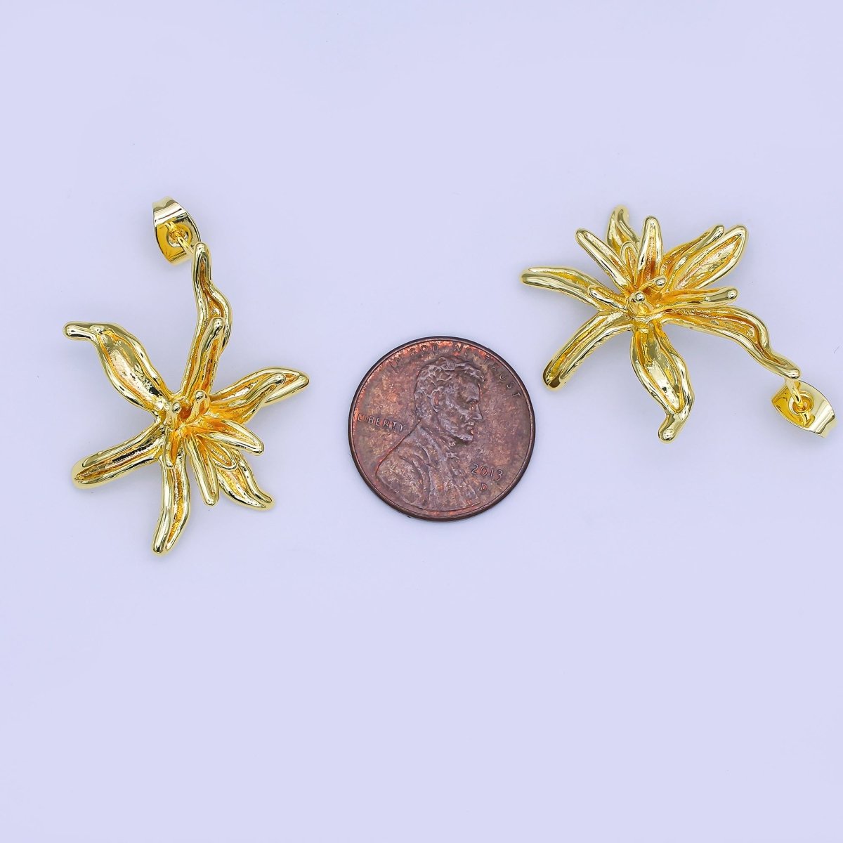 24K Gold Filled Wild Lily Flower Drop Stud Earrings | AI513 - DLUXCA