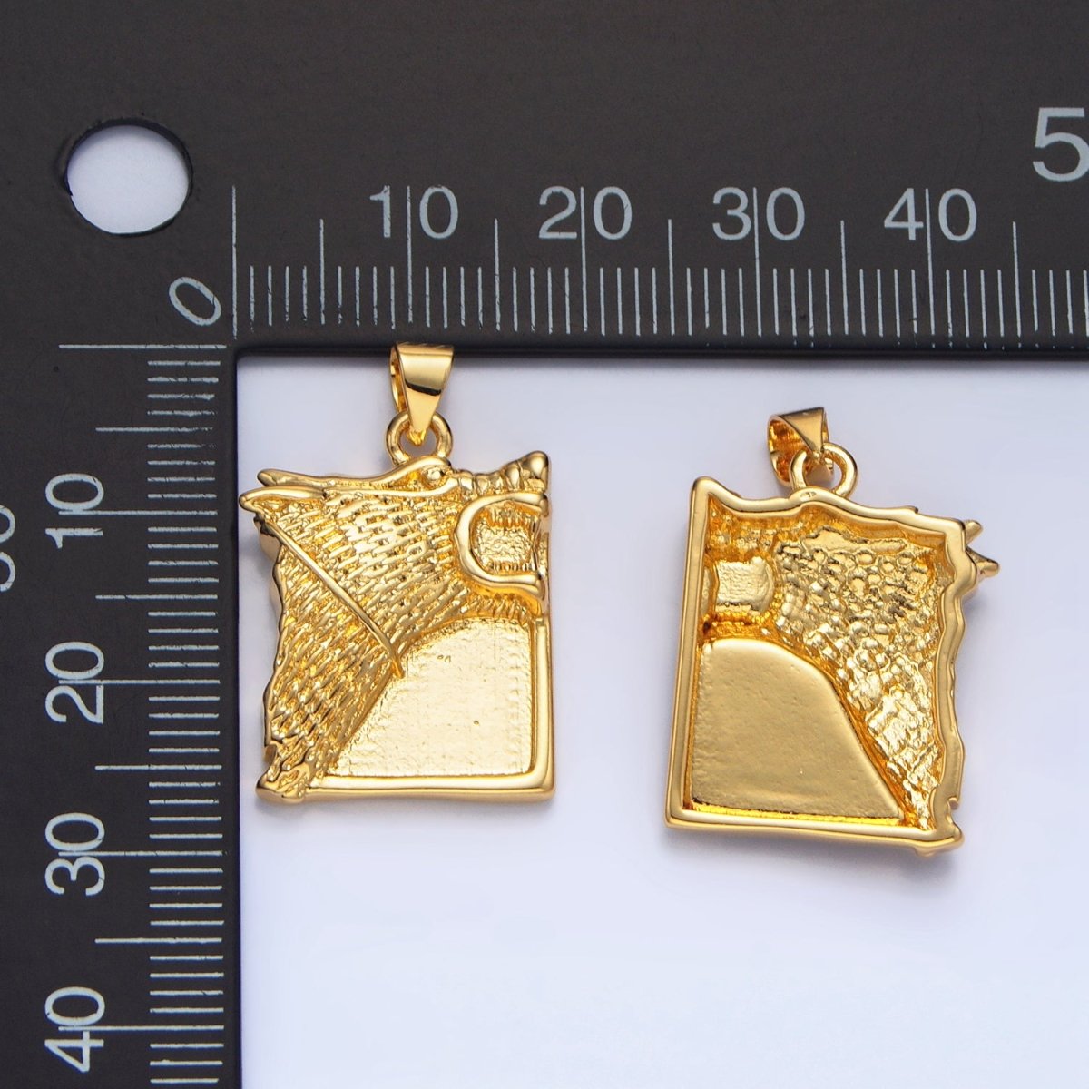 24K Gold Filled Wolf Charms Square Tag Medallion Pendant in Gold Silver | I633 - DLUXCA