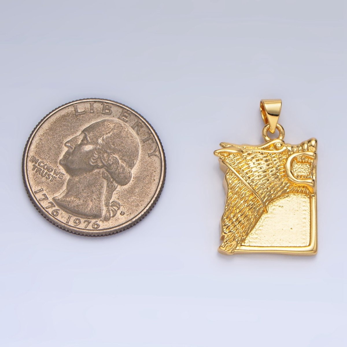 24K Gold Filled Wolf Charms Square Tag Medallion Pendant in Gold Silver | I633 - DLUXCA