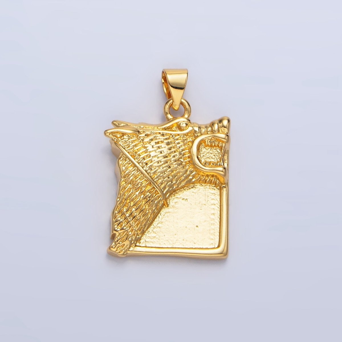 24K Gold Filled Wolf Charms Square Tag Medallion Pendant in Gold Silver | I633 - DLUXCA