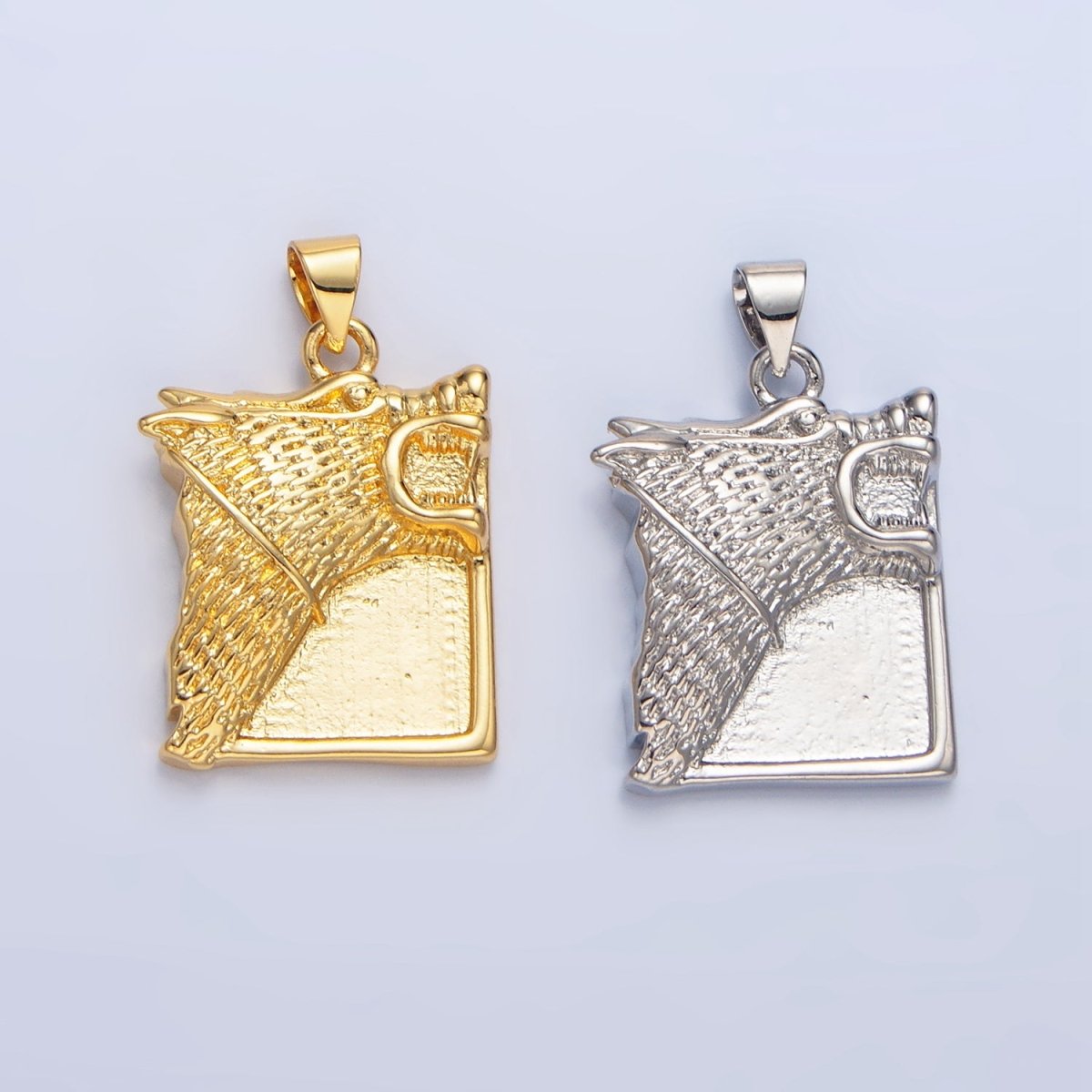 24K Gold Filled Wolf Charms Square Tag Medallion Pendant in Gold Silver | I633 - DLUXCA