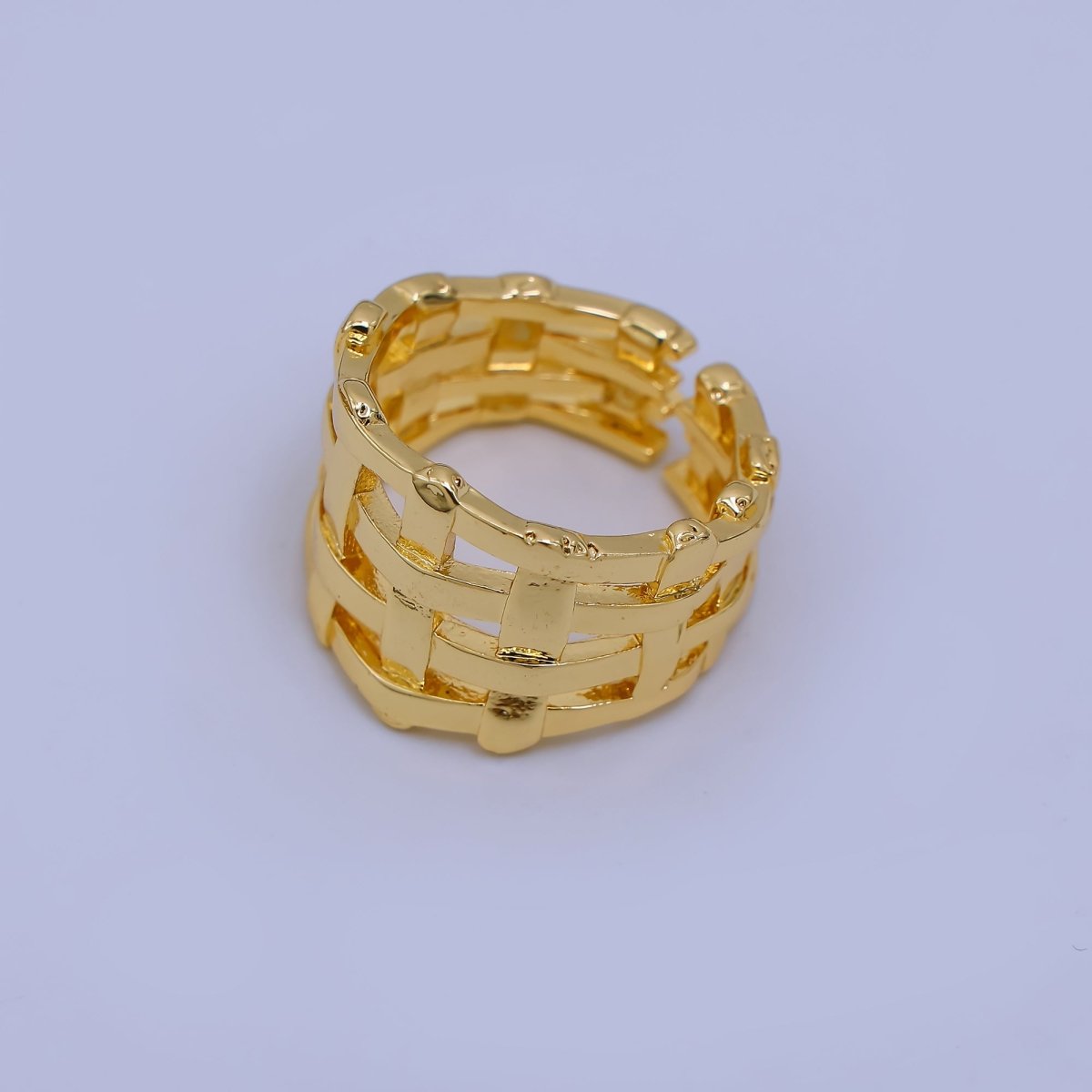 24K Gold Filled Woven Basket Weave Adjustable Ring | O - 1469 - DLUXCA
