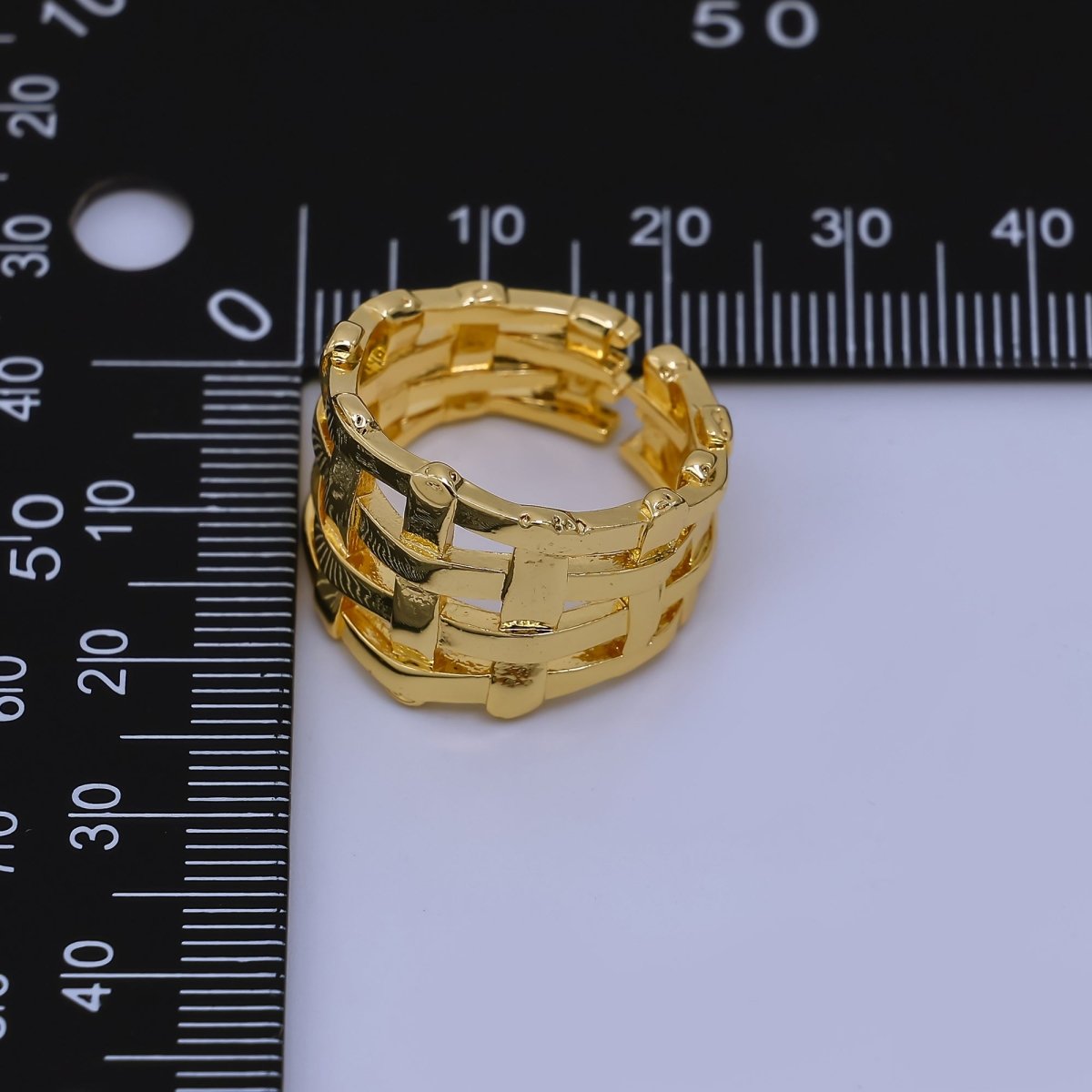 24K Gold Filled Woven Basket Weave Adjustable Ring | O - 1469 - DLUXCA