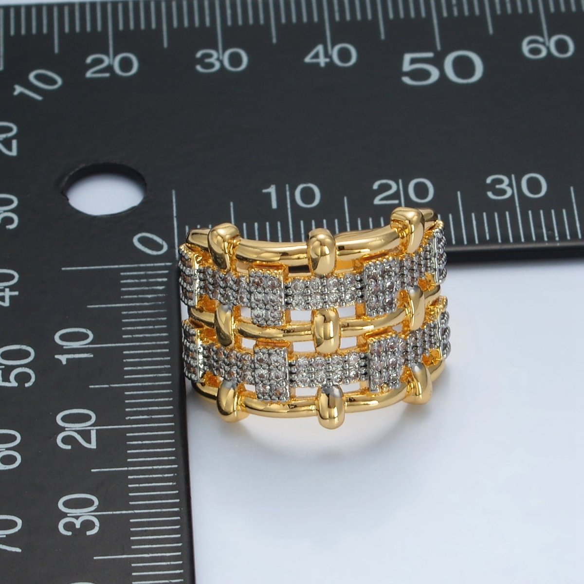 24K Gold Filled Woven Micro Paved CZ Multiple Band Mixed Metal Ring | O1406 - DLUXCA