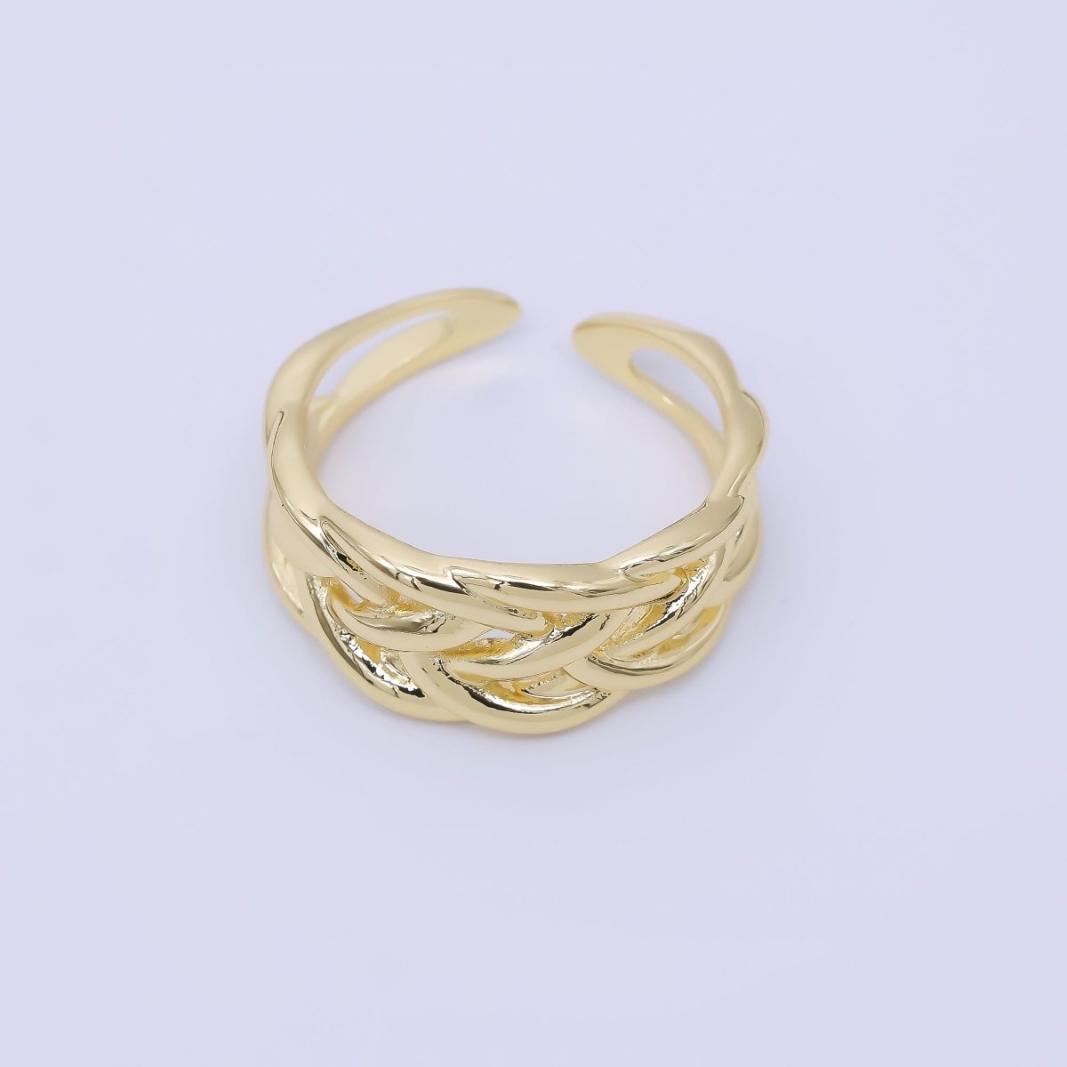 24K Gold Filled Woven Ring Adjustable Cuff Ring | O1659 - DLUXCA