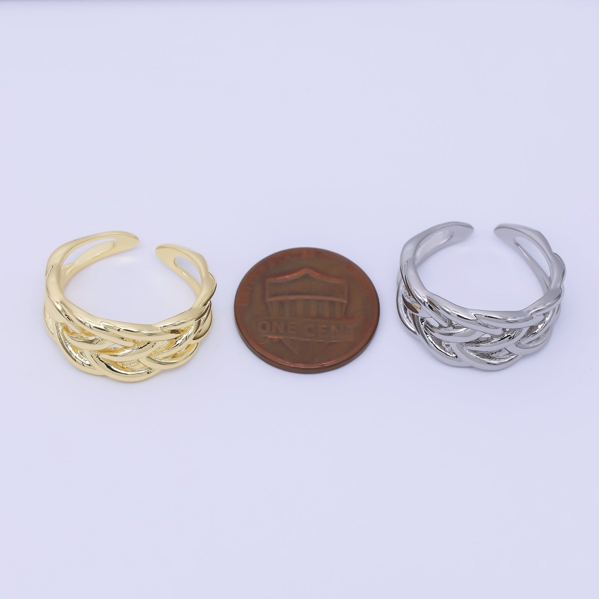 24K Gold Filled Woven Ring Adjustable Cuff Ring | O1659 - DLUXCA