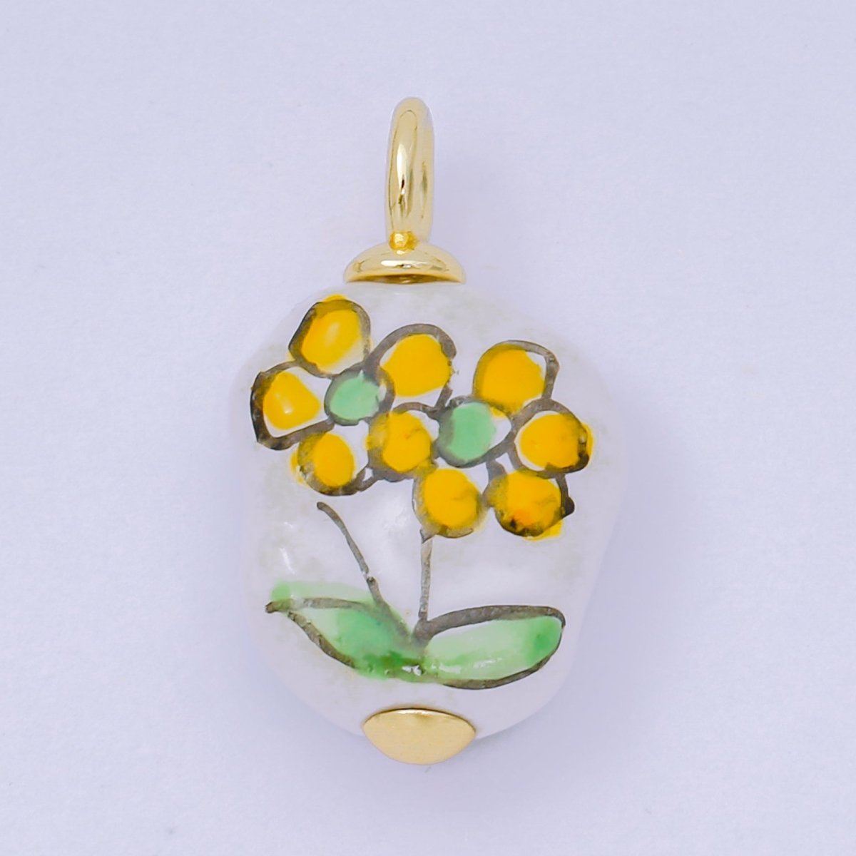 24K Gold Filled Yellow Daisy Flower Handmade Painted Baroque Freshwater Pearl Charm | AF1278 - DLUXCA