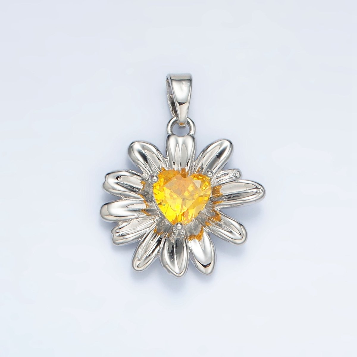 24K Gold Filled Yellow Heart CZ Sunflower Pendant in Gold & Silver | AA1390 - DLUXCA