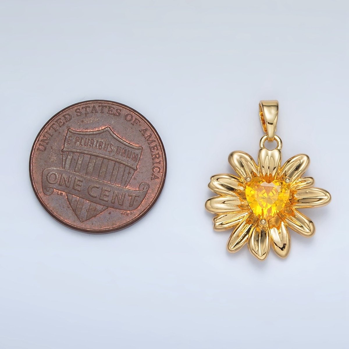 24K Gold Filled Yellow Heart CZ Sunflower Pendant in Gold & Silver | AA1390 - DLUXCA