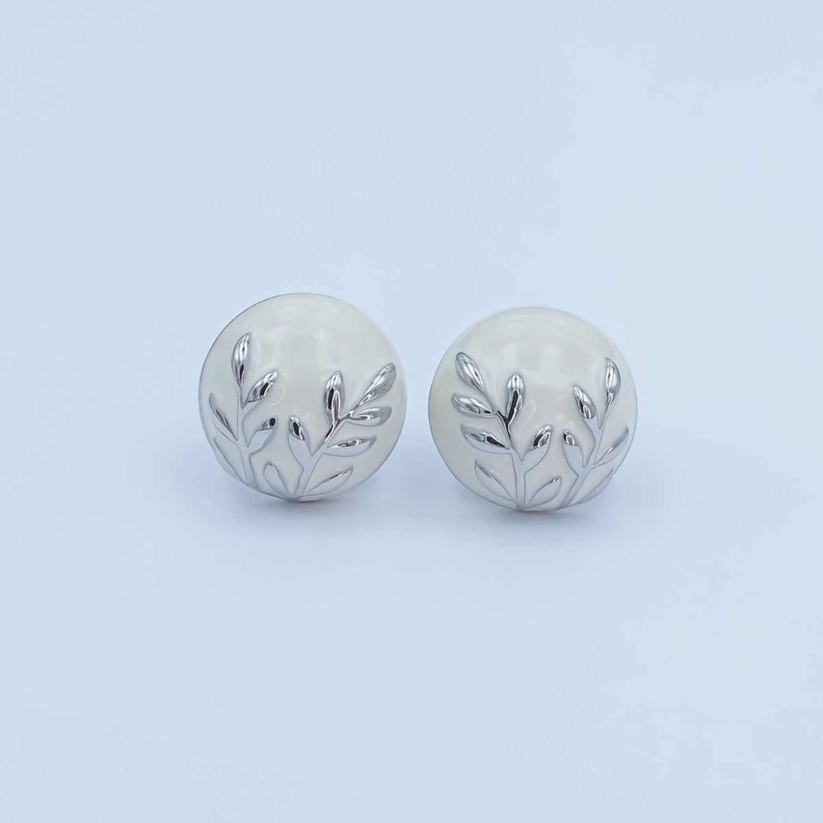 24K Gold Plated Black, White Leaf Round Stud Earrings in Gold & Silver | AB1044 AB1051 AB1058 AB1073 - DLUXCA